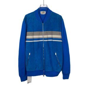 Hermès Mens L Blue Sheepskin & Wool Jacket W/Zipper & Pockets